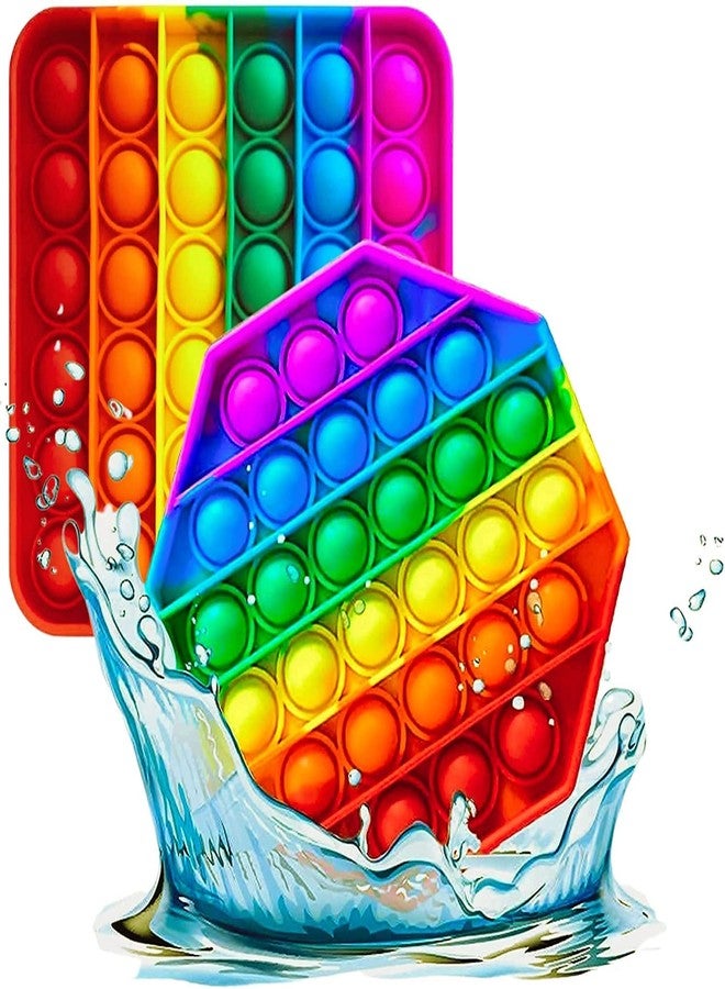 AIMERS 2 Pack Rainbow Pop Fidget Toys, Round and Square, Colorful Push Pop Bubble Squeeze Toy, Silicone Sensory Gadget for Stress, Popper Gift for Kids, Children, Teens, Adults (Octagon + Square) - Image 1